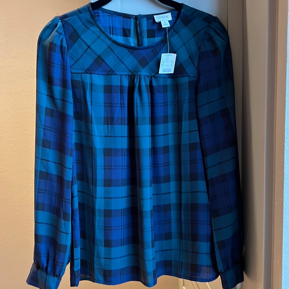 J. Crew Factory black watch plaid blouse women’s XS NWT